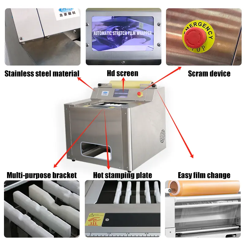 Beiheng Factory Supply Automatic Cling Film Wrapping Machine Stainless Steel Stretch Film Tray Wrapping Machine (1).png